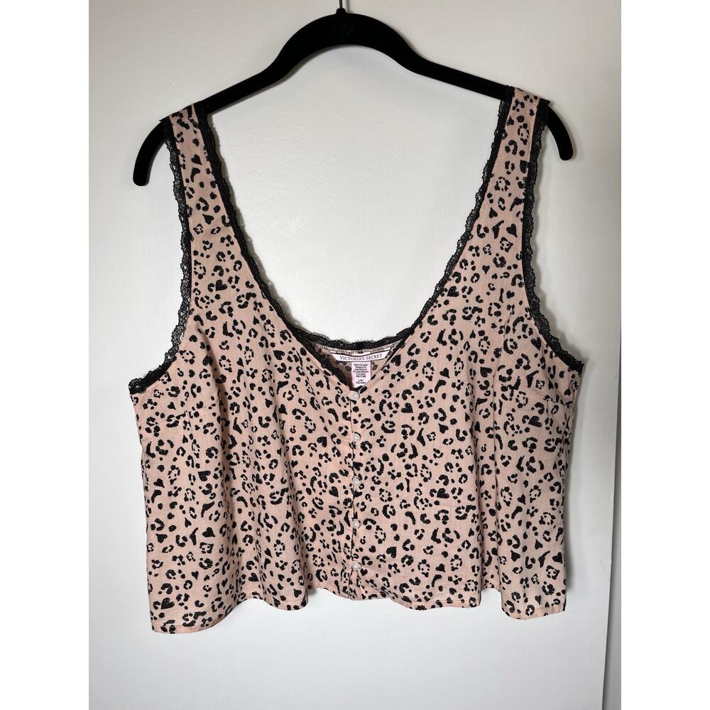 Victoria’s‎ Secret Leopard Print Button Front Lace Tank Top Women’s Large Pink